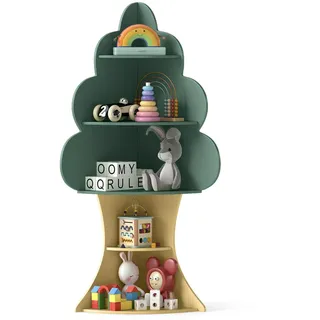 FANTASK Kinder Eckbuchregal, Bücherregal in Baumform, 5 Ebenen Kinderbuchregal, Spielzeugregal aus Holz für Kinderzimmer, Spielzimmer, 48 x 48 x 132 cm (Grün)