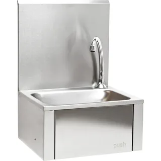 XPOtool Edelstahl Gastro Waschbecken mit quadratischem Innenbecken, Spritzschutz zur Wandmontage für Gastronomie Küche Werkstatt - Silber