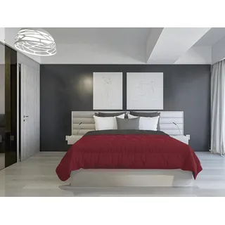 Italian Bed Linen Sommerdecke, feuerfest, zweifarbig, aus Seide, Bordeaux/Dunkelgrau, 250 x 200 cm