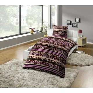 KiNZLER Bettwäsche "Polycotton Flanell" 2 tlg. besonders weich, verschiedene Designs, leopard, gestreift