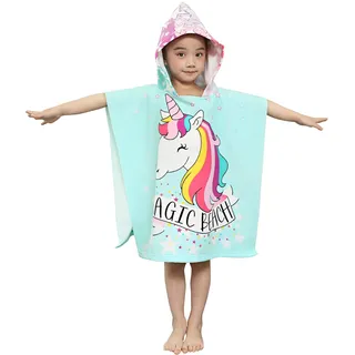JORAKI Badetücher Kinder mit Kapuze, Mikrofaser Poncho Handtuch Strandtücher Schwimmen Pool Badetuch Duschtücher Bademantel für Mädchen, Jungen Kleinkind 2-8 Jahre alt (Einhorn), 60 x 60 cm