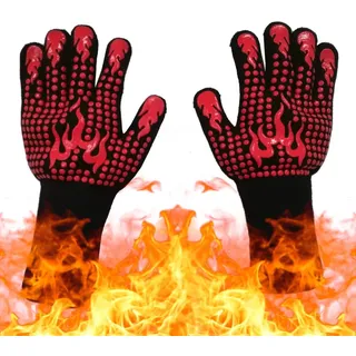 Grillhandschuhe Hitzebeständig bis 800°C, Ofenhandschuhe Topfhandschuhe Feuerfeste Handschuhe BBQ Handschuhe Kochhandschuhe Backhandschuhe Backofenhandschuhe (schwarz1)