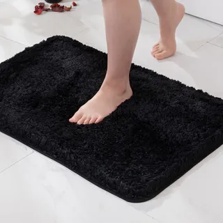 MIULEE Badematte Weiche Badteppich rutschfest Badvorleger Fußmatte Badzimmermatte Bettvorleger Flauschig Teppich Badezimmerteppich Duschmatte für Bade & Wohnzimmer Schlafzimmer 60x90 cm Schwarz