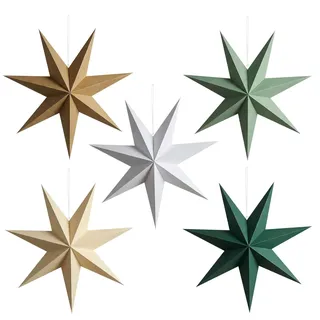 Lewondr Weihnachtsstern Beleuchtet 5 Stück,Papiersterne Weihnachten,LED Stern Fenster Aufhängen mit Fernbedienung ,Weihnachtsdeko Papierstern für Weihnachts Deko Innen 45 cm