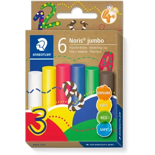 Staedtler Noris jumbo 842 Plastilin-Knete, 6 Knetstangen á 16,6g in sortierten Farben, 842 C6