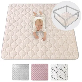 Hakuna Matte Gesteppte Krabbeldecke Baby 127cm, Hygge beige – extra Dicke 1,5cm weiche Baby Krabbelmatte – Baby Spielmatte mit Rutschfester Unterseite zum Krabbeln, Laufgitter – maschinenwaschbare Baby Spieldecke