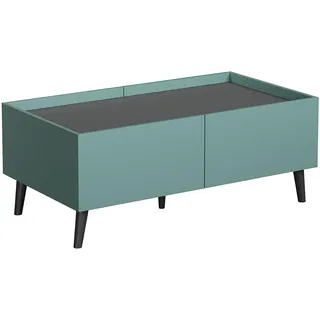 trendteam smart living - Melton - Couchtisch - Türkis/Anthrazit - Couchtisch mit schwarzen Massivholzfüßen - (BxHxT) 110 x 44 x 60 cm - Sofatisch mit eingelassenem Oberboden - 4 Klappen - kratzfest