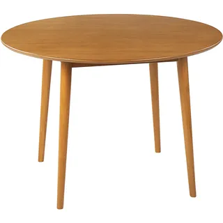 Beliani Esstisch RADAN Holzoptik heller Holzfarbton ø 110 cm MDF-Platte Füßen Gummibaumholz Runder Tisch Retro-inspiriertes Design Modern - Hellbraun