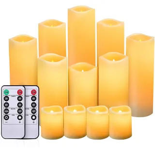 IMAGE 12 Stücke Flammenlose flackernde Kerzen, Outdoor Wasserdicht Batteriebetriebene LED Stabkerzen, Votivkerzen mit Fernbedienung Timer für Weihnachten Hochzeit Home Party Decor, Elfenbein farbe