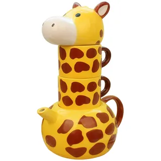 Giraffen Keramik Teekannen Set mit 2 Teetassen, Cartoon-Tier-Teeservice mit Deckel, Haushalts-Teekanne, handbemaltes Porzellan-Teekannen-Set für Milch, Kaffee, Tee, Latte