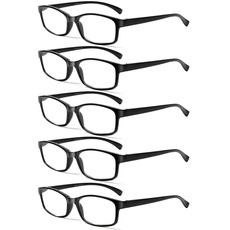 Kerecsen 5 Pack Lesebrille Herren Damen,Hochwertig Federscharniere Brillen Komfortabel Rechteckig Super Lesehilfe fur Manner und Frauen (5 Schwarz, 3.00)
