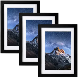 Joyshare 3er-Set DIN-A4-Bilderrahmen Schwarz 21×30 cm mit Passepartout