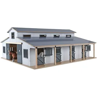Kids Globe Horses Pferdestall (7 Pferdeboxen, mit Lagerfläche im Dach, Maßstab 1:24, Pferdestall Bauernhof, Kinder Bauernhof Zubehör, Spielzeug Bauernhof) 610311