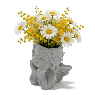 HERCHR Blumentopf, Engelskopf, Flache Oberfläche, Blumenhalter, Vase, Engelsvase, Zementengel, Blumentopf, Tischdekoration Für Wohnzimmer, Garten