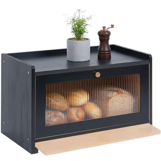 Relaxdays Brotkasten Bambus Schwarz