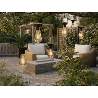 Cooles Solar LED Hängeleuchte Birne 6er SET zum hängen Schwarz Ø7cm Höhe 23cm - Schwarz