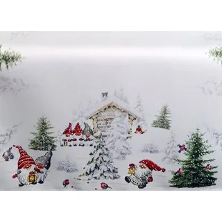 Tischwäsche Druck Wichtel im Schnee 40 x 90 cm - Weiß