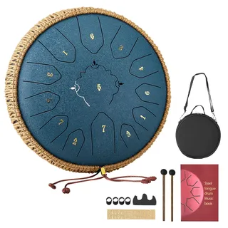 Vevor Zungentrommel, Ø305 mm, 13 Töne, Regentrommel, C-Dur, mit Notenbuch & Schlägeln, Perkussionsinstrument für Meditation, Yoga & musikalische Anfängerausbildung, Steel Tongue Drum Marineblau