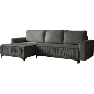 WFL GROUP Ecksofa Velora mit Schlaffunktion & Stauraum, Universell Rechts/Links, Grau Samt 270/92/150 cm