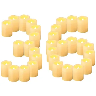 CANDLE IDEA 36 Stück 5cm LED Teelichter Kerzen mit Batterie, Warmweiß Elektrische LED Flammenlos Votivkerzen, Flackernd Flamme LED Teelichter Kerzen für Outdoor Party Garten Halloween Weihnachten Deko
