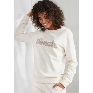 Sweatshirt BENCH. LOUNGEWEAR, Damen, Gr. 40/42, beige (sand), Interlock, Obermaterial: 60% Baumwolle, 40% Polyester, Basic, bequem hüftlang, Rundhals, Rippbündchen, Sweatshirts Sweatshirt, mit Logodruck und Stickerei, Loungewear