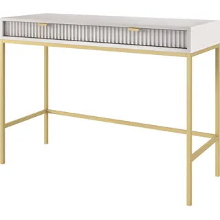 NOVA Schminktisch 2 Schubladen, Goldgriffe, geriffelte Fronten, Grau Matt, Metallbeine Gold, 104x78x50 cm - Grau, Gold