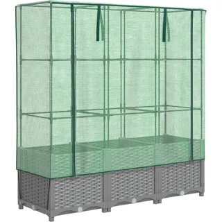 vidaXL Hochbeet mit Gewächshaus-Aufsatz Rattan-Optik 120x40x138 cm - Grau