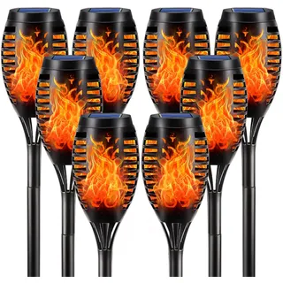 LQWELL® Solarleuchten Solar Fackellicht für Außen Garten 8 Stück 12 LED Solarlampe mit Realistischer Flammeneffekt IP65 Wasserdicht Gartenfackeln Solar Weg Hinterhöfe Rasen Beleuchtung (8 Stück)