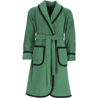 Damenbademantel VOSSEN "Limbo, ideal für Sauna & Spa, Hotelbademantel, Morgenmantel" Gr. XS, grün (oasis), L:95cm, Baumwolle, Hausmäntel, Damenbademantel, mit Schalkragen, Uni Farben, Schwarzes Kofferband