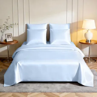 ComfortAce 100% Tencel™ Lyocell Bettwäsche-Set, (1x) 240X220 cm + (2X) 80x80 cm, Weich, Hypoallergen & Milbenfrei, Geeignet für Alle Jahreszeiten, Mit Reißverschluss, Nachhaltig,Wasserblau