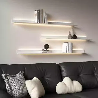 HJDSUDU Wandregale Schwebende Regale, Ausstellungsregal mit eingebautem beleuchtetem LED-Licht, 1 Stück an der Wand montierte lichtemittierende Metallregale, für Wohnzimmer,Weiß,120cm/47in