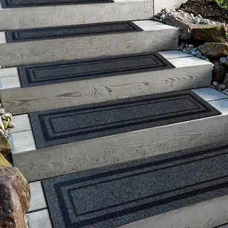 Aucuda 2er Set Stufenmatte Außen aus Gummi, 76 x 22 cm Wetterfeste & rutschfeste Treppenstufen Matten, Anti-Rutsch Wärmedämmung Gummimatten für Outdoor, Sommer Antirutschmatten grau Treppe.