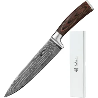 Wakoli EDIB Damastmesser Kochmesser 20 cm Klinge – Scharfes Damast Küchenmesser aus 67 Lagen Damaststahl mit VG10-Kern (60 ±2 HRC) – Allzweck Chefmesser mit Pakkaholzgriff in Geschenkbox