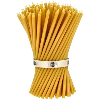 Danilovo Reine Bienenwachskerzen – tropffrei, rauchfrei, hohe, dünne Spitzkerzen – dekorative Kerzen für Kirchgebet, Deko oder Geburtstagskerzen – Honigduft Kerzen – 20,5 x 0,66 cm (50 Stück)