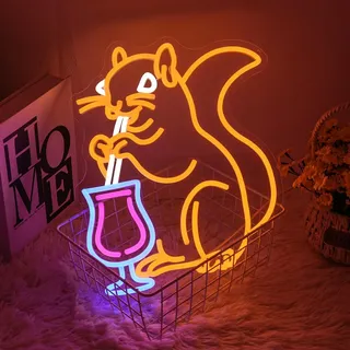 LMSIGNLY Eichhörnchen Cocktail Neon Schild für Wanddeko Cocktail Neon Licht Bar LED Schild Lustiges Tier LED Lichter für Zuhause Bar Mann Höhle Club Pub Schlafzimmer Party