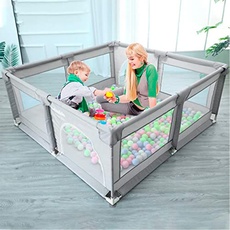 Laufstall Baby Großer Spielhof mit atmungsaktivem Netz, Sicherheitszaun für das Spielzentrum für drinnen und draußen laufgitter baby(quadratisch grau groß)