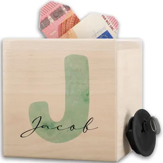 Shirtracer Spardose Holz personalisiert Initiale mit Name | Holz, 10x10cm, Anfangsbuchstabe, Monogramm, Trinkgeld, Kellner, Gastronomie, Taschengeld, Geldgeschenk, Deko, Sparbox