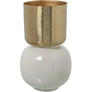 Tischvase aus emailliertem Metall in Weiß und Gold, 23 x 23 x 36 cm
