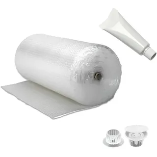 Isolierung komplett Set 7,5 m2 Noppenfolie Frostschutz für Gewächshaus PRO3 Luftpolsterfolie, 20 Halterungen und Kleber. GREEN24 Winterschutz, Isolierung und Wärmeschutz für Haus, Pflanzen und Garten