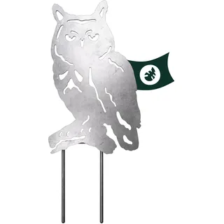 VERDOBA Eule Gartendeko - Silberne Eulen Figur - Eulen Deko Garten - Gartenstecker in Antikfinish - Gartendeko Eule aus stabilem Eisen - Dekoration für Garten, Balkon & Terrasse