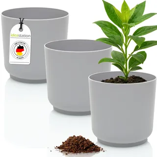 idea-station Blumentopf 15cm - 3 Stück - grau - Plastik Übertöpfe