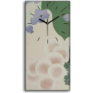 Wanduhr Bürouhr Leinwand Bild 30x60 Abstrakte Malerei Blätter Asiatische Kunst - schwarze Hände - Silber