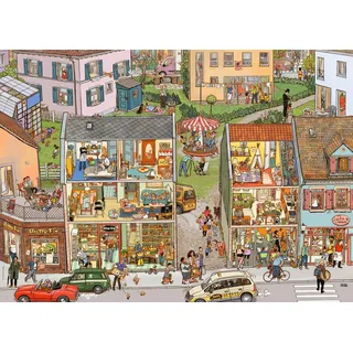 HEYE Puzzle 1000 Teile Wimmelbild „Townhouses“ für Erwachsene: Charmantes Stadthaus-Motiv von Doro Göbel & Peter Knorr mit Wohnungen, Innenhöfen und vielen humorvollen Szenen, 50 x 70 cm
