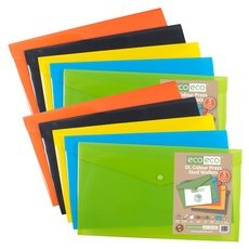 eco-eco DL 50% recycelte Dokumentenmappe mit Druckknopf, verschiedene Farben, 10 Stück, grün, schwarz, blau, gelb, orange, eco079x2