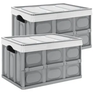 Yorbay 2er-Set 30L Profi klappbox Transportbox Mit Deckel,Faltbarer Aufbewahrungsbox mit Handgriff,Stapelbare Kisten Storage Box Faltboxen Stapelboxen Für Aufbewahrung Und Transport,PP,Grau (30L)