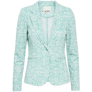 ICHI IHKATE Print BL19 Damen Blazer Jackenblazer mit 1-Knopf-Form Revervskragen Paspeltaschen Regular fit, Größe:L, Farbe:Nile Blue Ikat AOP (203045)