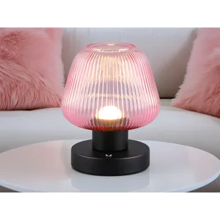 Kabellose kleine LED Akku Tischlampe ohne Strom, dimmbar mit Glasschirm Violett