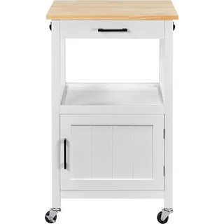 Furnibellaa - Küchenwagen auf Rädern, Servierwagen mit Schrank und Regal, Arbeitsplatte aus Holz, Rollwagen 55 x 45 x 89 cm, Küchentrolley im ländlichen Stil, weiß