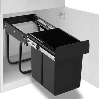 Einbau-Abfallsammler 15 L für Küchenschrank, Soft-Close, herausnehmbarer Behälter, 26x34x35,1 cm - Schwarz