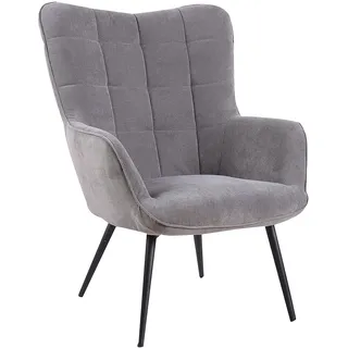 byLIVING Sessel Uta Cord 72 x 97 x 80 cm Grau mit Hocker